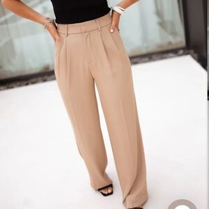 Beige High Waisted Dress Pants